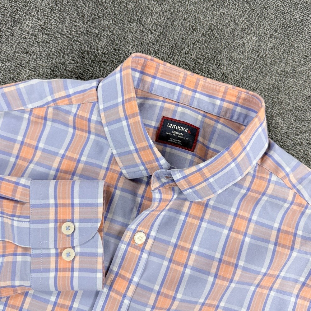 UNTUCKit Ravenswood Wrinkle Free Plaid Shirt Blue Orange Mens Medium 42072